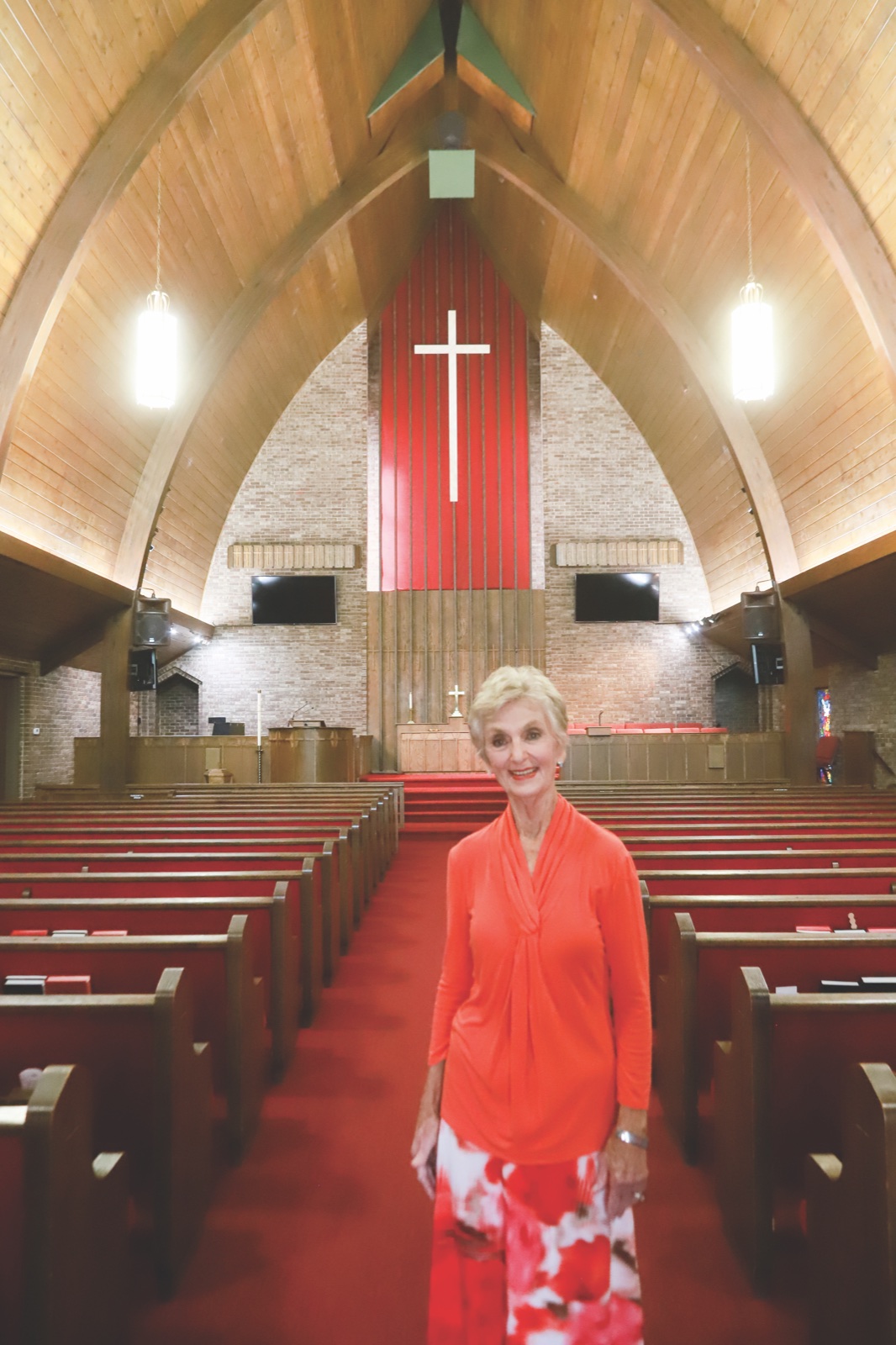 Diane McBride in the Lyons Community Church sanctuary